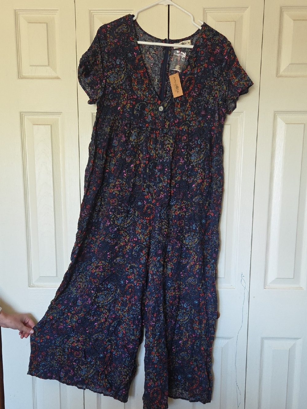Natural Life Avery Retro Paisley Navy Wide-Leg Jumpsuit